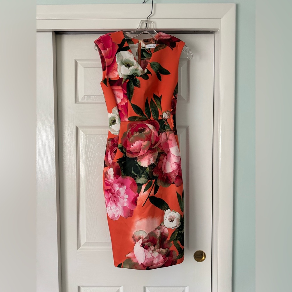 Calvin Klein Orange Floral Midi Dress
